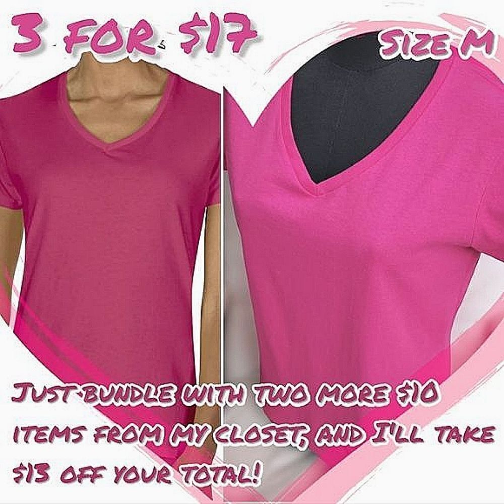 NWOT Gildan Fuschia Heavy Cotton V-neck Short Sleeve T-shirt